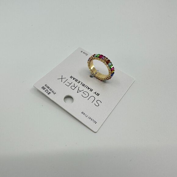 Sugarfix By Baublebar Ring Size 8 Multicolor Rainbow Colorful Rhinestones - Picture 3 of 6